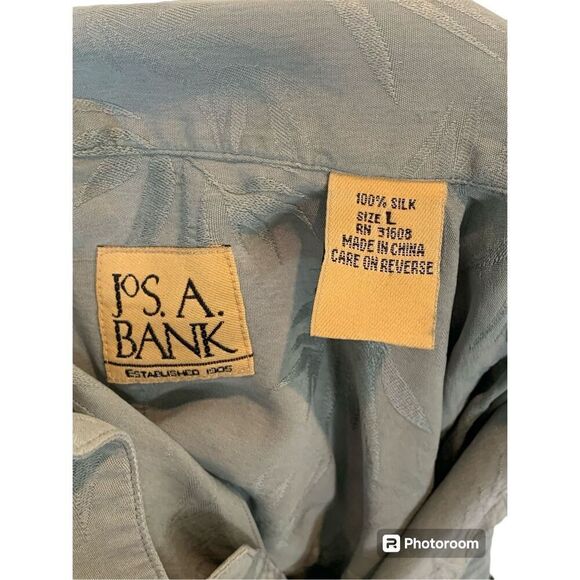 Jos A Bank Shirt Men's 100% Silk Short Sleeve Button Up Front Pocket Green Large - Picture 3 of 3